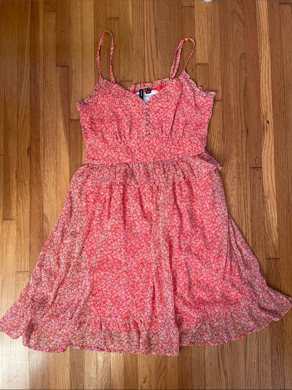 Vero Moda Coral Pink Floral Spaghetti-Strap Dress